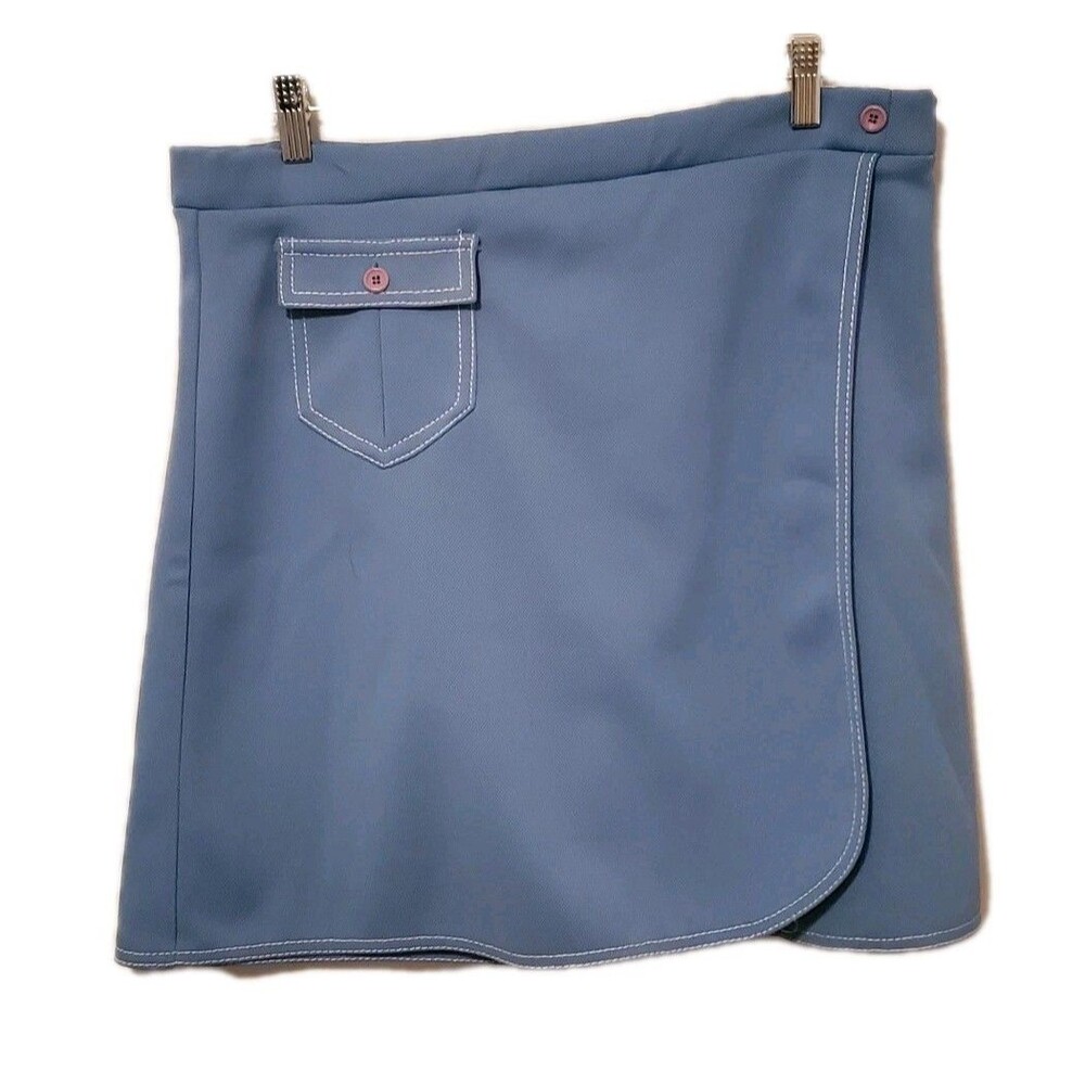 Vintage 70s Baby Blue Wrap Skort Size 14 Mod Tennis Golf Culotte Style Mini